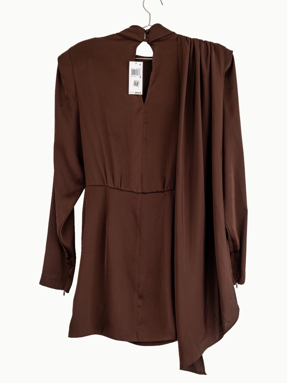 NWT Ronny Kobo Bianca Dress Chocolate Brown Draped High Neck Mini Dress - Size M - Picture 12 of 13